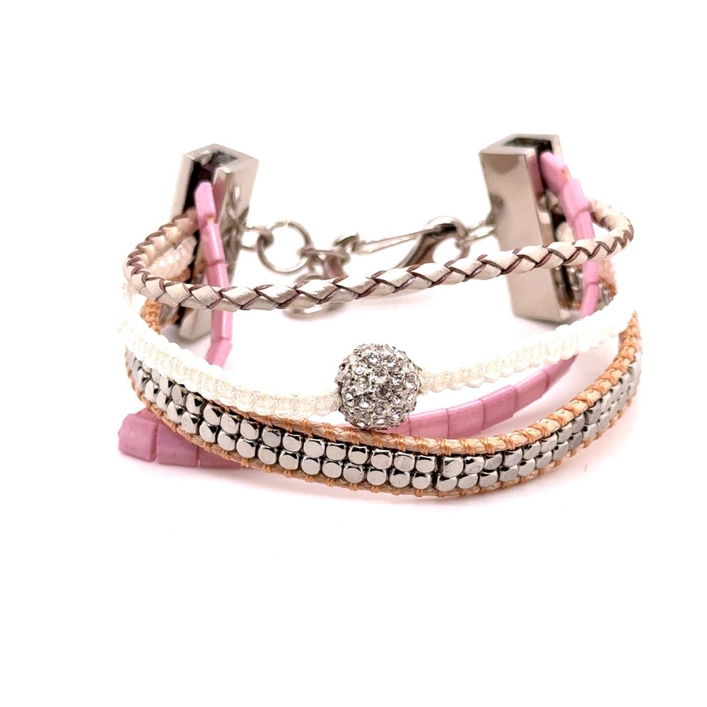 Victoria Emerson Pink Silver Boho Multi Strand Magnetic Cuff Bracelet 7-8.5"
